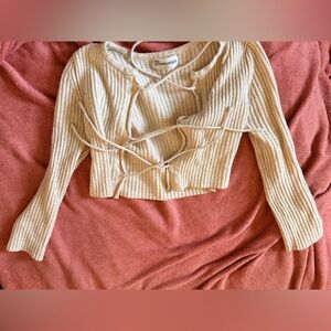 No Boundaries Ribbed Knit Tie-Front Sweater - Cream